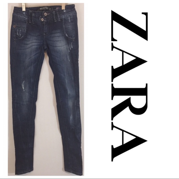 Zara Denim - {ZARA} DESTRUCTED DARK WASH SKINNY SIZE 2
